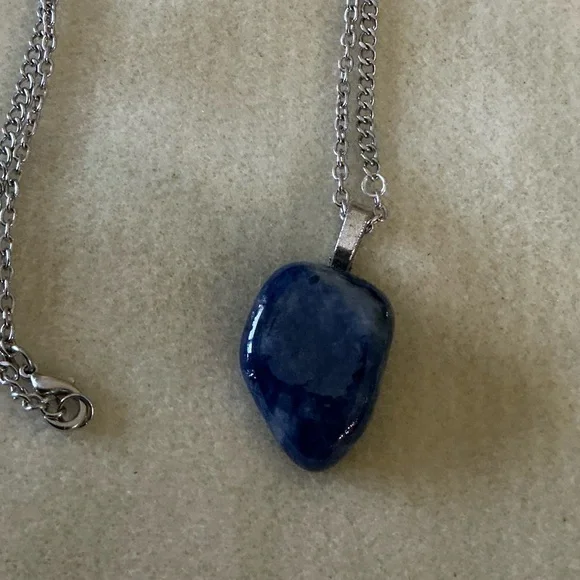 Handmade Up-cycled Chain Necklace with Stone tumbled Pendant - Picture 2 of 2